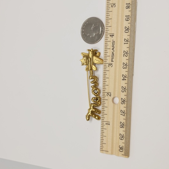 AJC Flying Cat Skywriting Brooch PIn Signed Gold Tone - Picture 6 of 8